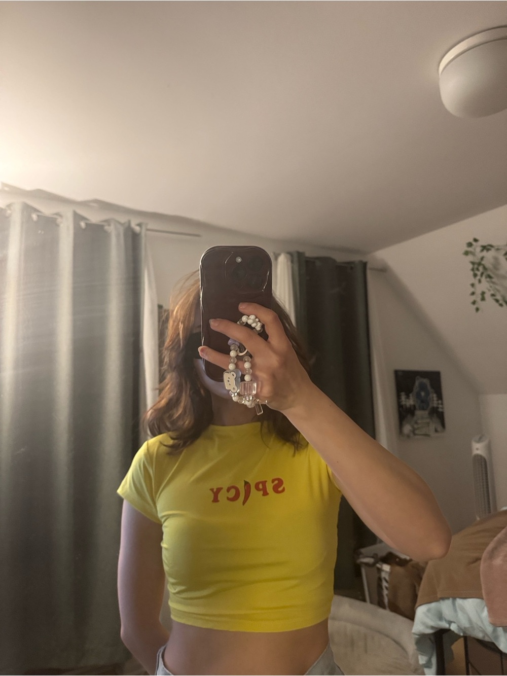 yellow Crop Tee with Red "SPICY" Graphic